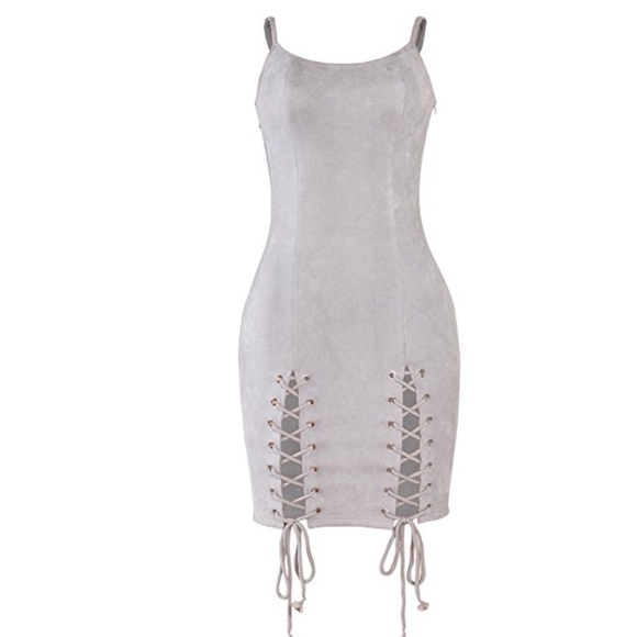 Gray Corset Lace Up Skirt Bodycon Mini Dress - Picture 7 of 8